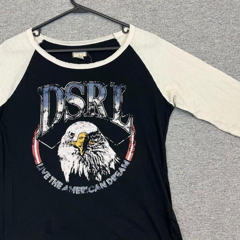 Denim & Supply Ralph Lauren Black Bald‎ Eagle Live the American Dream Raglan Tee